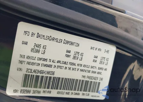 2006 Chrysler 300C из США, поврежденный, VIN 2C3LA63H66H100336